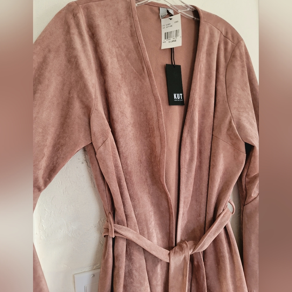 Kut From The Kloth Jacket Womens Size XL Pink Karina Sueded Bell Sleeve Belted - Picture 6 of 15